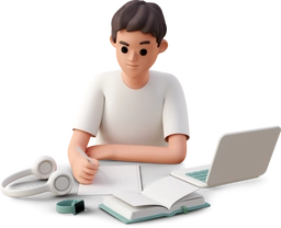 3d-casual-life-young-man-surrounded-by-gadgets-writing-notes